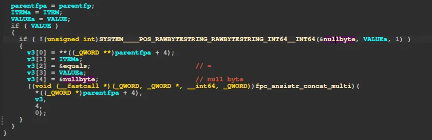 The patched ADDPARAM, with the added Pos(#0, VALUE) null-byte check