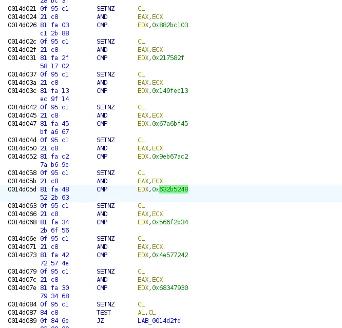Header check comparing the HR+c signature in the encrypted blob