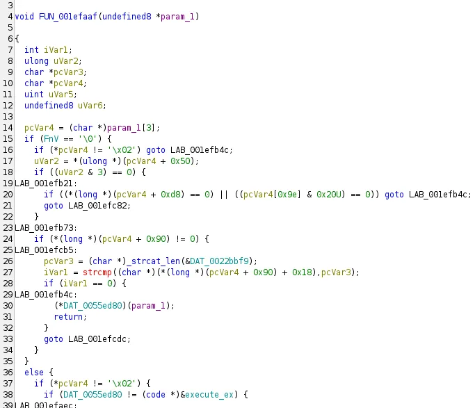 High-level view of FUN_001efaaf driving Zend VM execution