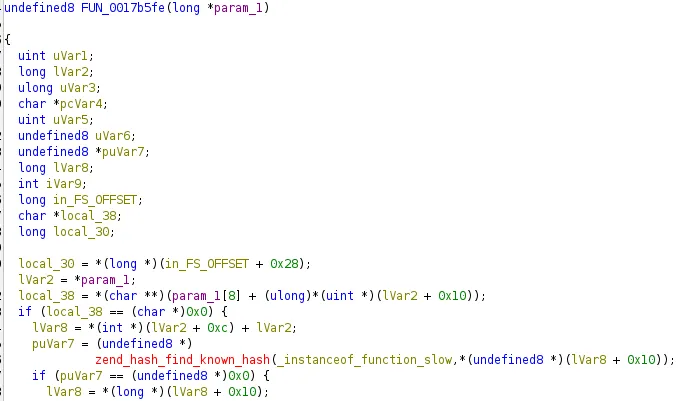 FUN_0017b5fe implementation resembling a Zend opcode handler