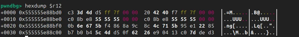 Memory view of the handler table buffer pointed to by r12